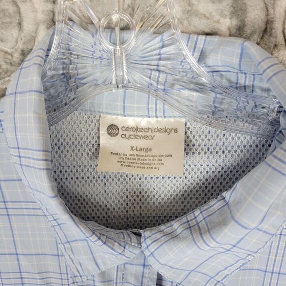 Aero Tech Designs Cycling Shirt Mens XL Blue Cyclewear Button Up  Plaid Vented - Picture 2 of 12